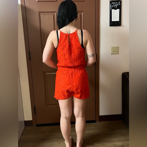 Romper, lace, red, orange, shorts - Picture 3 of 3